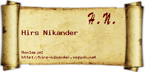 Hirs Nikander névjegykártya